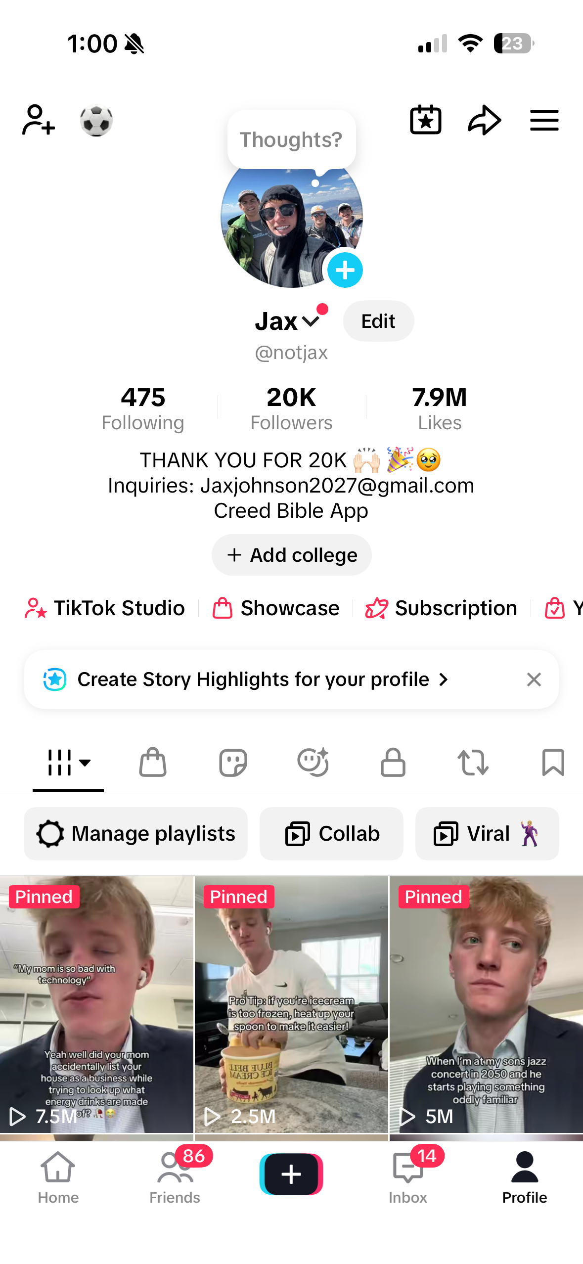 @NotJax TikTok profile, 20K followers